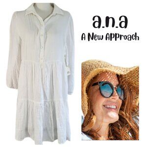 a. n. a. A NEW APPROACH White Button-Front Tunic Shirt Dress - NWT Women's XXL